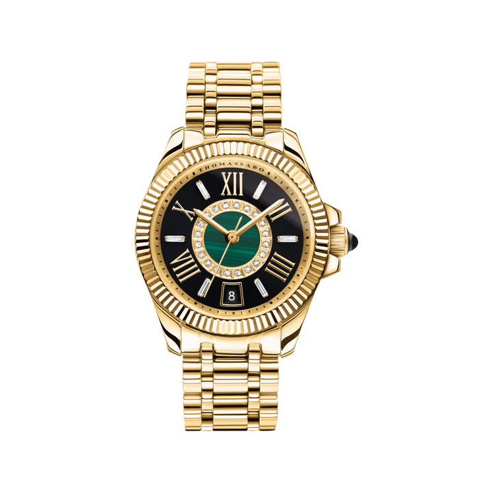 Mystic Island Watch with white stones and green malachite gold plated | THOMAS SABO Australia