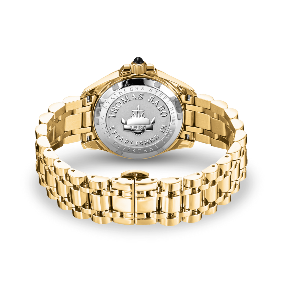 Mystic Island Watch with white stones and green malachite gold plated | THOMAS SABO Australia