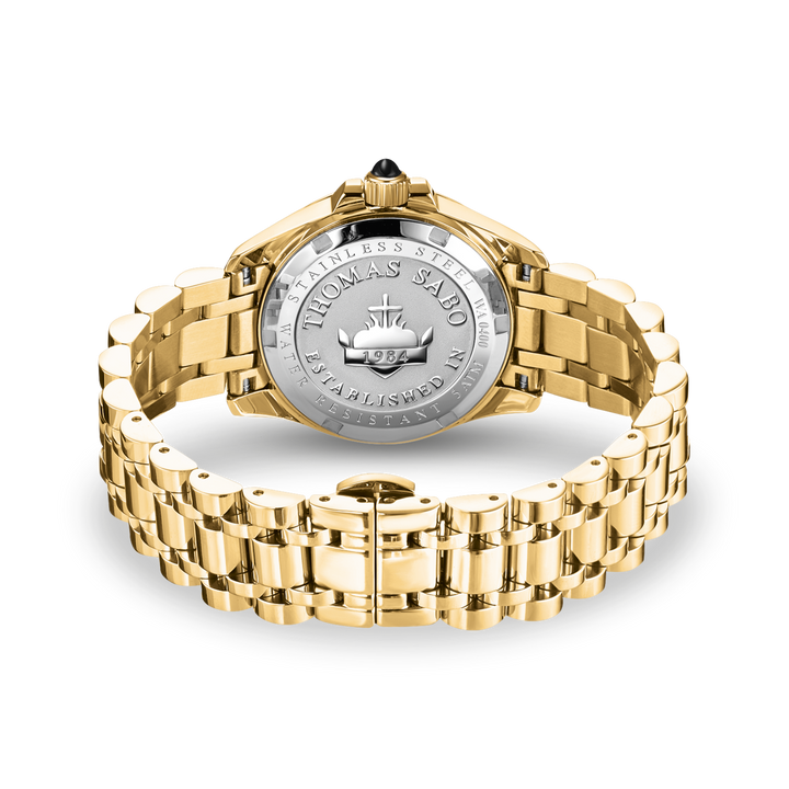 Mystic Island Watch with white stones and green malachite gold plated | THOMAS SABO Australia